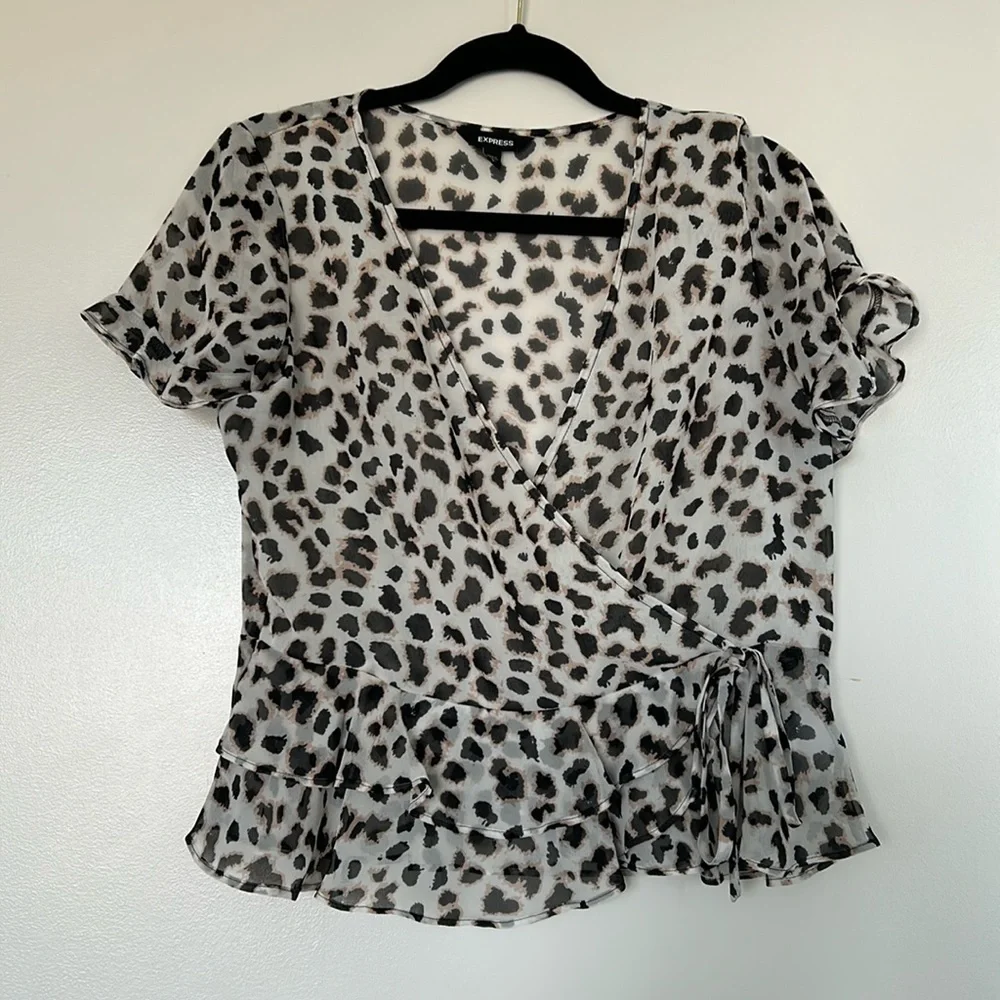 Express White Sheer leopard print blouse, Small